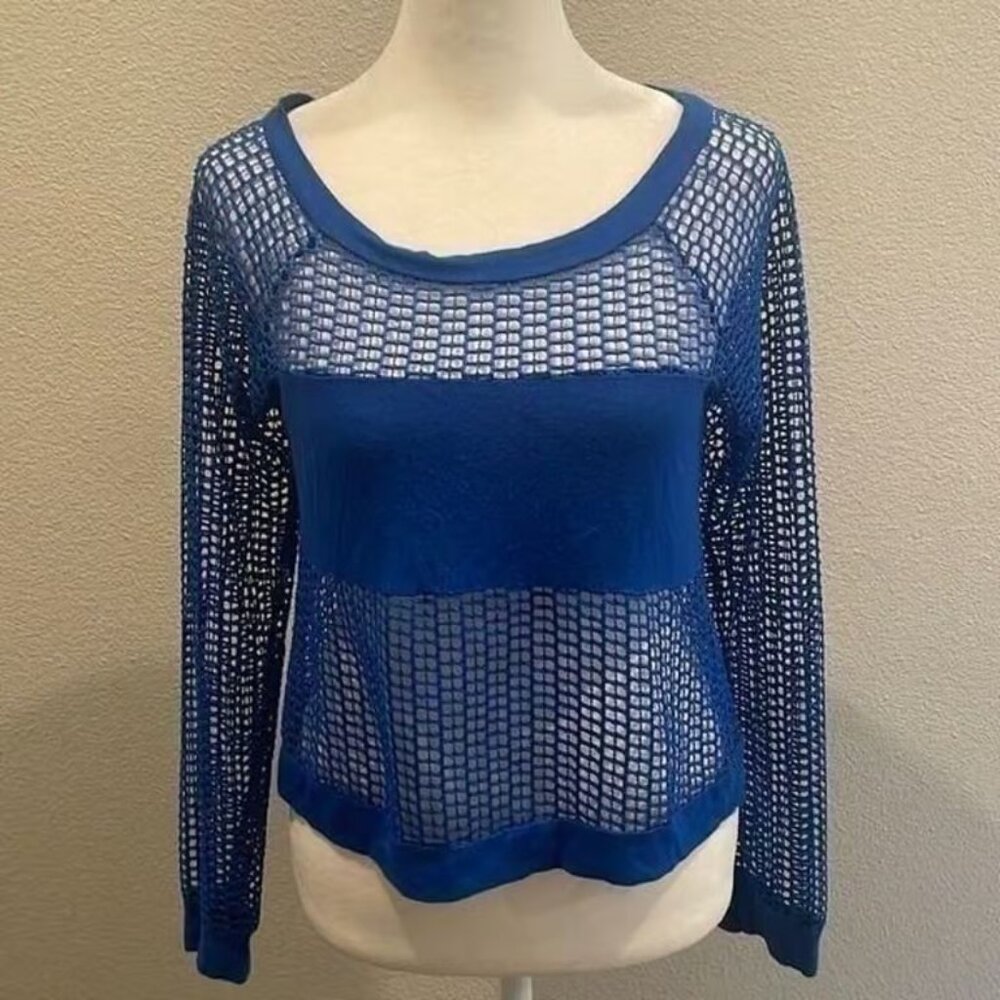LA Hearts Mesh Long Cobalt Blue Long Sleeve Size Small